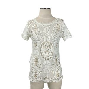 Xhilaration- Cream Crochet Floral SS Top MJ